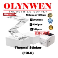 A6 Thermal Sticker Roll Thermal Label Sticker FOLD 100mm*150mm Thermal Airway Bill Courier Bag Shipp