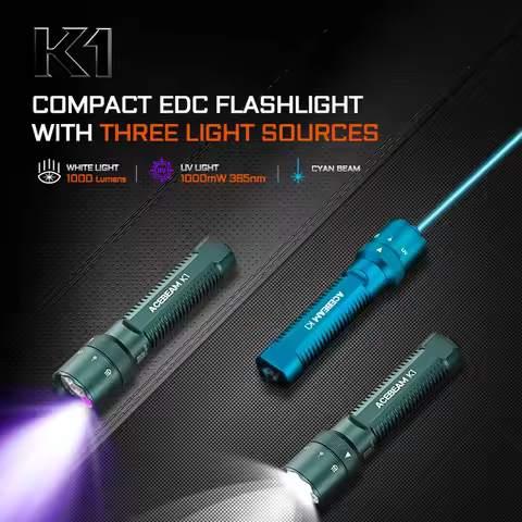 ACEBEAM K1 Rechargeable Flashlight EDC AA Pocket 1000 Lumens High Brightness with Green Beam UV LED 