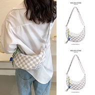 Ifulike Checkerboard Dumpling Bag Female Fashion Casual All-Match Canvas Dumpling Bag Student Shoulder Messenger Bag 5 Colors