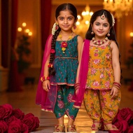 Kids Punjabi Suit With Dhoti Pants and Scarf