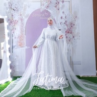 [DISKON] Wedding Dress Fateema Set Gaun Pengantin Muslimah Syari Mewah Elegant Free Veil Pasmina Cad