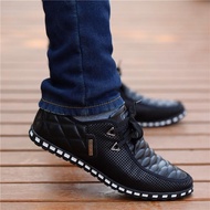2023 Men PU Leather Shoes Men's Casual Shoes Breathable Light Weight White Sneakers Driving Shoes Pointed Toe Business Men Shoes