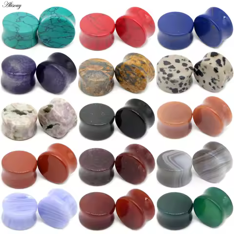 Alisouy 1Pair Organic Natural Opal Stone Ear Plug Ear Guages Tunnels Ear Expander Stretcher Saddle B