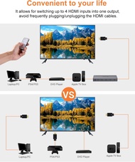 TOTU HDMI Switch 4พอร์ต (4X1) 4K 60Hz HDMI 2.0 Switcher พร้อมรีโมทคอนล IR รองรับ HDR & HDCP 2.2 Pass