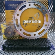 Gir paket CRF 150 428H-130L GEAR 15T/49T BAHAN BAJA TITANIUM CHROME GIR SET RANTAI FUKUKAWA