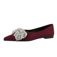 Bigtree Women's Flat Shoes 6213-H71 Korean Version Fashion Bow Pointed Toe Suede All-Match Not Tired