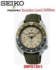 SEIKO SRPG13K1 Men's Prospex Tortoise Land Automatic Date Sapphire Leather Nylon Strap Khaki Green