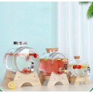 GLASS JAR FOR WINE AND WATER WITH FAUCET WITH WOODEN SHELF TYPES 1L, 3L, 5L, 7.5L