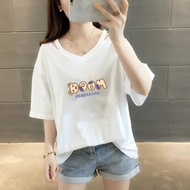 大码T恤plus-size T-shirt  300斤240加肥加大码260胖mm宽松显瘦T恤女装200斤百搭短袖V领上衣+ZLD+