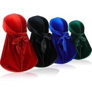 4 Helai Durag Lelaki Berbahan Beludru dengan Ekor Panjang, Penutup Kepala Durag Sutera untuk 360 Wav