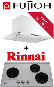 FUJIOH FR-CL1890 CHIMNEY HOOD WITH OIL SMASHER TECHNOLOGY + Rinnai RB-3SI (RB3SI) 3 BURNER INNER FLAME STAINLESS STEEL GAS HOB