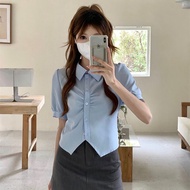 Crop top shirt with stylized puff sleeves and bustier design, QC product, shape hacked shirt (ACTUAL