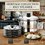 Premium 30 Idly Maker 6 Tray Stainless Steel Idli Steamer Pot Gas Induction Heavy Duty Kitchen Use