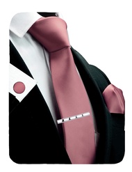 New 3.15"(8cm) Solid Color Necktie and Pocket Square Cufflinks Clip Set