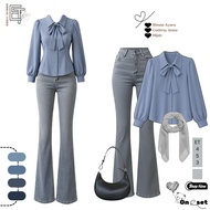 Trendy 3in1Oneset Wanita - Ayura Blouse + Cutbray jeans + Cutbray scuba + Hijab + Sling bang [ET453]