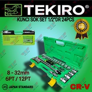 TEKIRO SOCKET WRENCH SET PLASTIC BOX 24pc 8-32mm 1/2"DR Plastic Box Sock Set 24pc Tekiro socket set