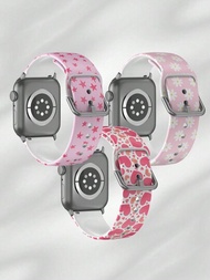 1入組粉紅色和白色雛菊花紋柔軟彈性透氣腕帶,適用於 Apple Watch,適用於38mm、40mm、41mm、45mm、44mm、42mm、49mm,時尚休閒多彩硅膠 Apple Watch 手帶,適用於 Ultra Series Se/9/8/7/6/5/4/3/2/1 智能手錶