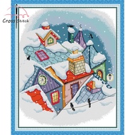 Remnant Snow Oon The Roof Cross Stitch Complete Set With Pattern Printed Unprinted Aida Fabric Canvas 11CT 14CT Stamped Counted Cloth With Materials DIY Needlework Handmade Embroidery Home Room Wall Decor Sewing Kit
