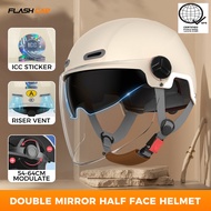 Helmet For Motorcycle Half Face Helmet Double Mirror Women Man 54-64cm Universal With ICC Sticker