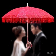 Payung Merah Payung Perkahwinan Bersulam Dua Lapisan Perlengkapan Perkahwinan Cina Rumbai Pemegang P