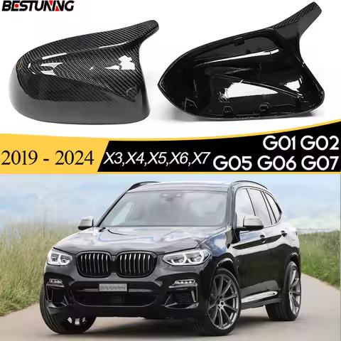 Replacement & Stick-on 3*3 Real Carbon Fiber CF Door Mirror Shells 1 Pair for BMW X3 G01 X4 G02 X5 G
