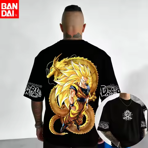 Dragon Ball Z Goku Super Saiyan 3 Form with Shenron Golden Dragon Triple Print Oversized Vintage Was