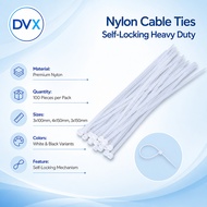 DVX Nylon Self Locking Cable Ties Pack of 100 Premium Cable Organizer Home Office Garden Workshop