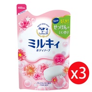 日本牛乳石鹼 COW 牛乳精華沐浴乳400ml 補充包 玫瑰花香*3包