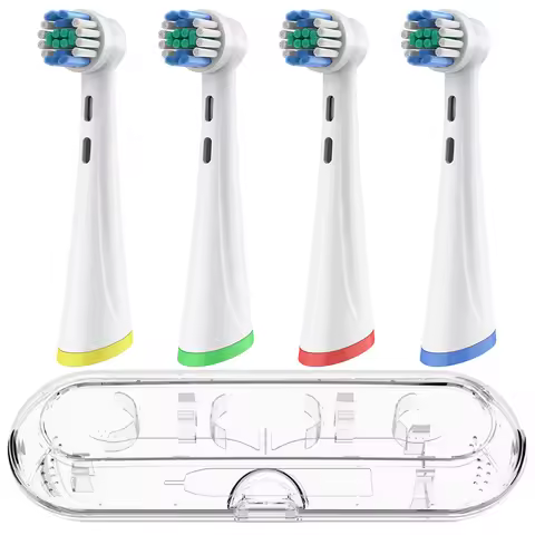Toothbrush Travel Container with 4pcs Replacement Brush Heads Compatible with Oral B iO 2 3 4 5 6 7 