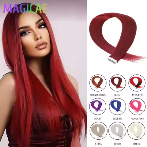 26Inches 20Pcs Orange Brown Tape In Straight Hair Extensions Ombre Blond SP12/16/613 High Temperatur