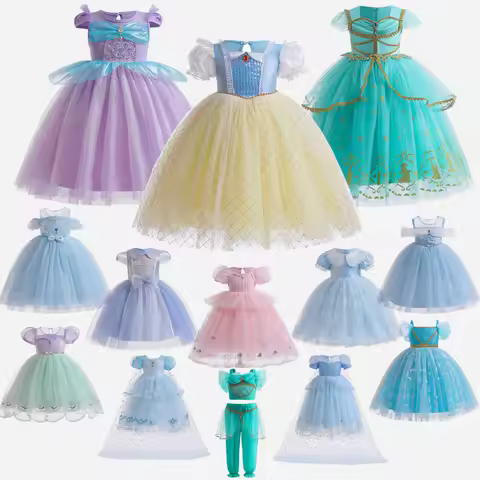 Girls Cinderella Mermaid Elsa Aurora Snow White Jasmine Clothing Fancy Dress Carnival Party Princess