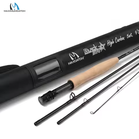 MAXIMUMCATCH 9ft 4/5/6/7/8WT Black Star Fly Rod Fast Action 30T+40T Hybrid Carbon Fiber Fly Fishing 