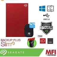 Seagate New Backup Plus Slim 2TB External Hardisk USB 3.0 Red Free Pouch &amp; Baseball Cap