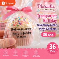 Transparent Birthday Giveaway Clear Vinyl Stickers 36pcs