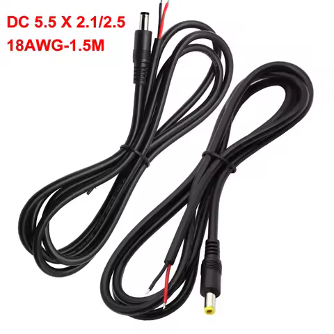 1/3/5Pc 18AWG DC Power Connector 5.5*2.1mm / 2.5MM Male Plug to Bare Wire Open End Power Cord Repair