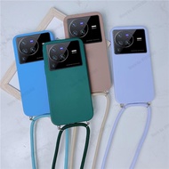 Case Vivo X80 Pro X70pro Plus Crossbody Necklace Lanyard Strap Phone Case X70 X80 Pro Plus Candy Color Soft Silicone Phone Cover