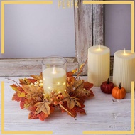 [Perfk] Artificial Maple Leaves Candle Ring Pillar Candle Rings Fall Candle Rings