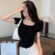 Atasan remaja gen z Bisa COD Square Neck Short Sleeve Shirt Blouse Wanita