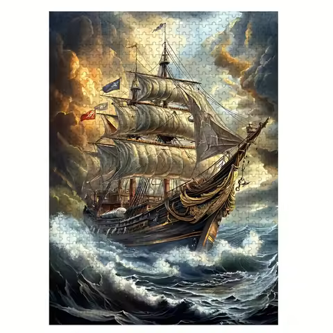 1000pcs Jigsaw Puzzle - Stormy Voyage of the Giant Ship: Intermediate Challenge with Vibrant Colors 