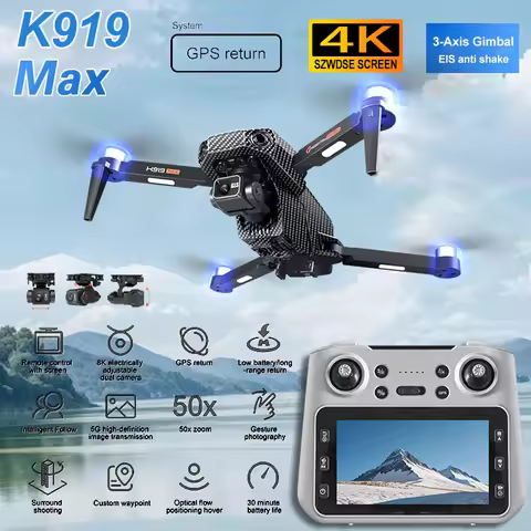 K919 MAX GPS Drone Professional 4K Camera 3-axis gimbal Aerial FPV Brush Avoiding Obstacle with Larg