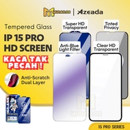 AZEADA Tempered Glass Screen Protector HD Blueray For IP 15 PRO Tinted Telefon Privacy Templet Skrin
