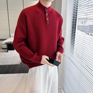 American Military Style Tough Guy Henry Collar Sweater Men Winter High-End Retro Long-Sleeved Bottom