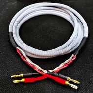 สายลำโพง Canare 4S8 ของแท้ 4 แกน เข้าหัวbanana MVS สีทอง ทำแบบStar Quadรวมสาย หุ้มสายถักสีขาว เลือกค