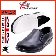 [G-SHOES] YW019-5 ChelseaPolo Women White Nurse Shoes Black Formal Shoes Kasut Jururawat