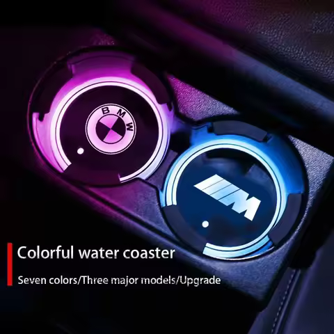 7 Colors Car LED Luminous Water Cup Pads Auto Coaster Mats For BMW F11 F12 F07 F01 F02 F30 F35 F34 F