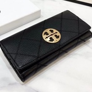 TB BAG Tory Summer new womens wallet embroidery rhombus long wallet two-fold clutch bag leather coin purse card holder Burch