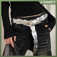 ETERNITY Retro Jeans Decor Star Buckle Belt Black Y2k Waistbands Korean Style Fashion Trouser Decora