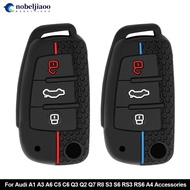 NOBELJIAOO Silicone Car Key 3 Button Key Cases Cover Keychain Protection Fob For Audi A1 A3 A6 C5 C6
