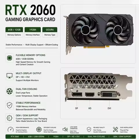 Factory Direct RTX 2060 6GB/12GB GDDR6 Ray Tracing Gaming Graphics Card OEM Wholesale Bulk GPU