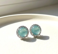 冰種天空藍翡翠蛋面耳釘 925純銀 | 天然翡翠A貨 | 送禮